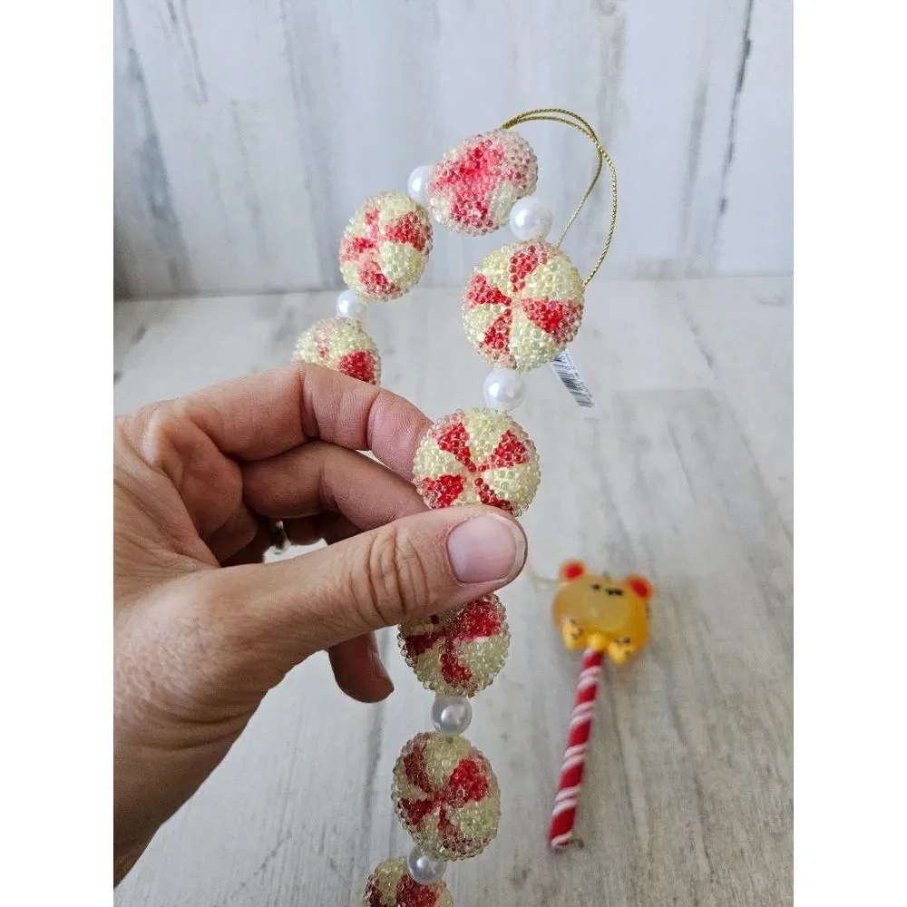 Peppermint candy cane vintage ornament‎ sucker lollipop bear Xmas tree